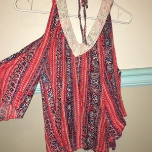 Red white and blue blouse